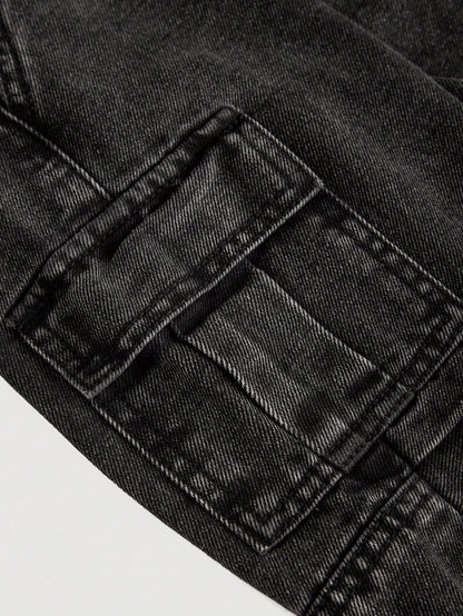 Cozy Pixies Baby Boy Stonewashed Casual Elastic Waistband Soft Work Baggy Denim Pants With Side Pockets,Leisure And Versatile Outdoor Wear