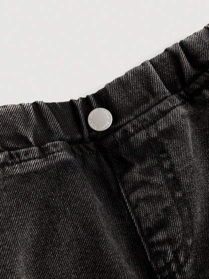 Cozy Pixies Baby Boy Stonewashed Casual Elastic Waistband Soft Work Baggy Denim Pants With Side Pockets,Leisure And Versatile Outdoor Wear