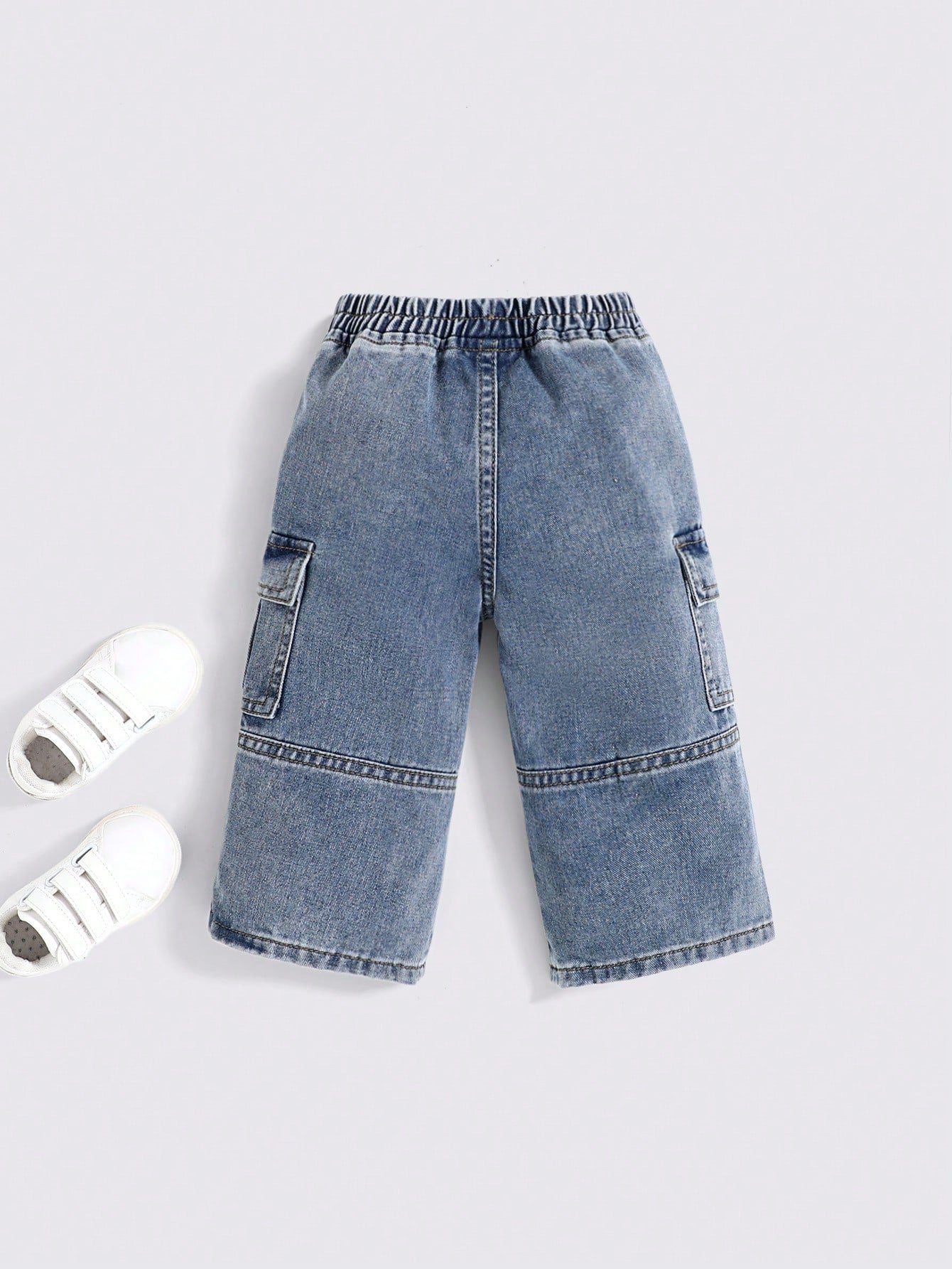 Cozy Pixies Baby Boy Stonewashed Casual Elastic Waistband Soft Work Baggy Denim Pants With Side Pockets,Leisure And Versatile Outdoor Wear