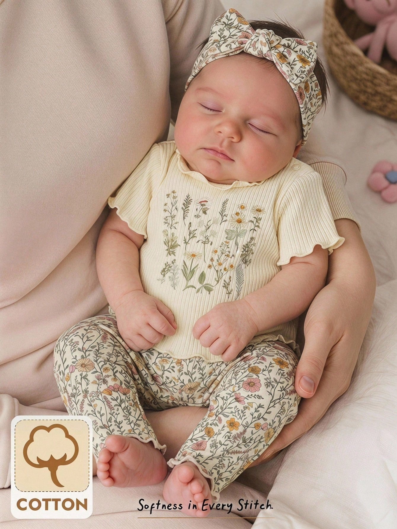Cozy Pixies Newborn Baby Girl Floral Print Knit Soft Crew Neck Long Sleeve Top And Elastic Waist Pants 2 Piece Set