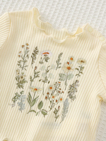 Cozy Pixies Newborn Baby Girl Floral Print Knit Soft Crew Neck Long Sleeve Top And Elastic Waist Pants 2 Piece Set
