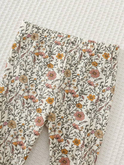 Cozy Pixies Newborn Baby Girl Floral Print Knit Soft Crew Neck Long Sleeve Top And Elastic Waist Pants 2 Piece Set