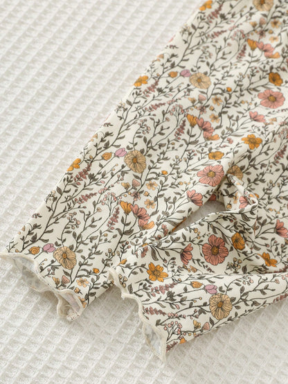 Cozy Pixies Newborn Baby Girl Floral Print Knit Soft Crew Neck Long Sleeve Top And Elastic Waist Pants 2 Piece Set