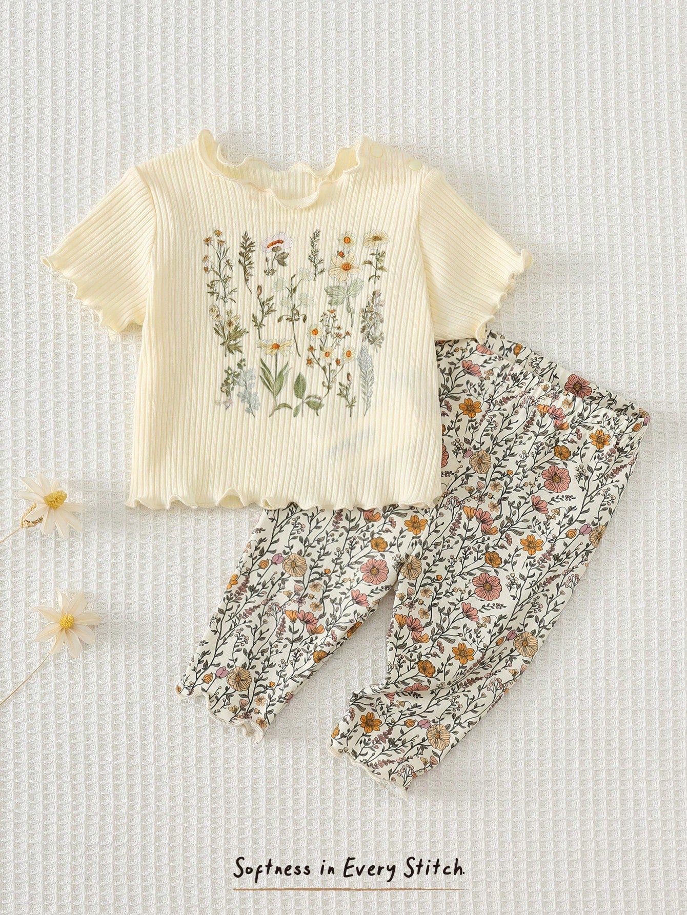Cozy Pixies Newborn Baby Girl Floral Print Knit Soft Crew Neck Long Sleeve Top And Elastic Waist Pants 2 Piece Set
