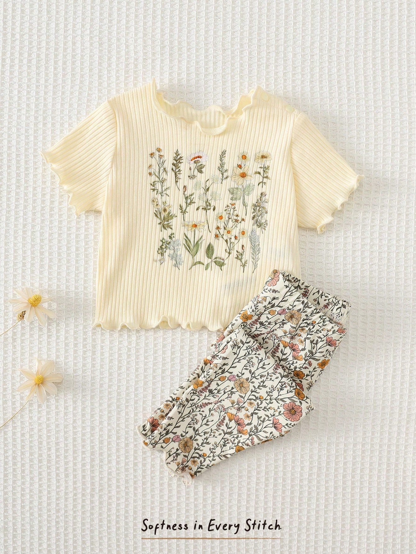 Cozy Pixies Newborn Baby Girl Floral Print Knit Soft Crew Neck Long Sleeve Top And Elastic Waist Pants 2 Piece Set