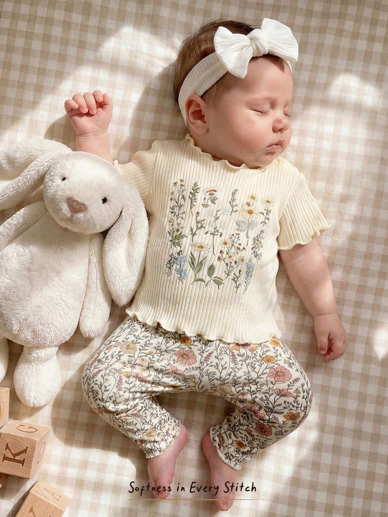 Cozy Pixies Newborn Baby Girl Floral Print Knit Soft Crew Neck Long Sleeve Top And Elastic Waist Pants 2 Piece Set