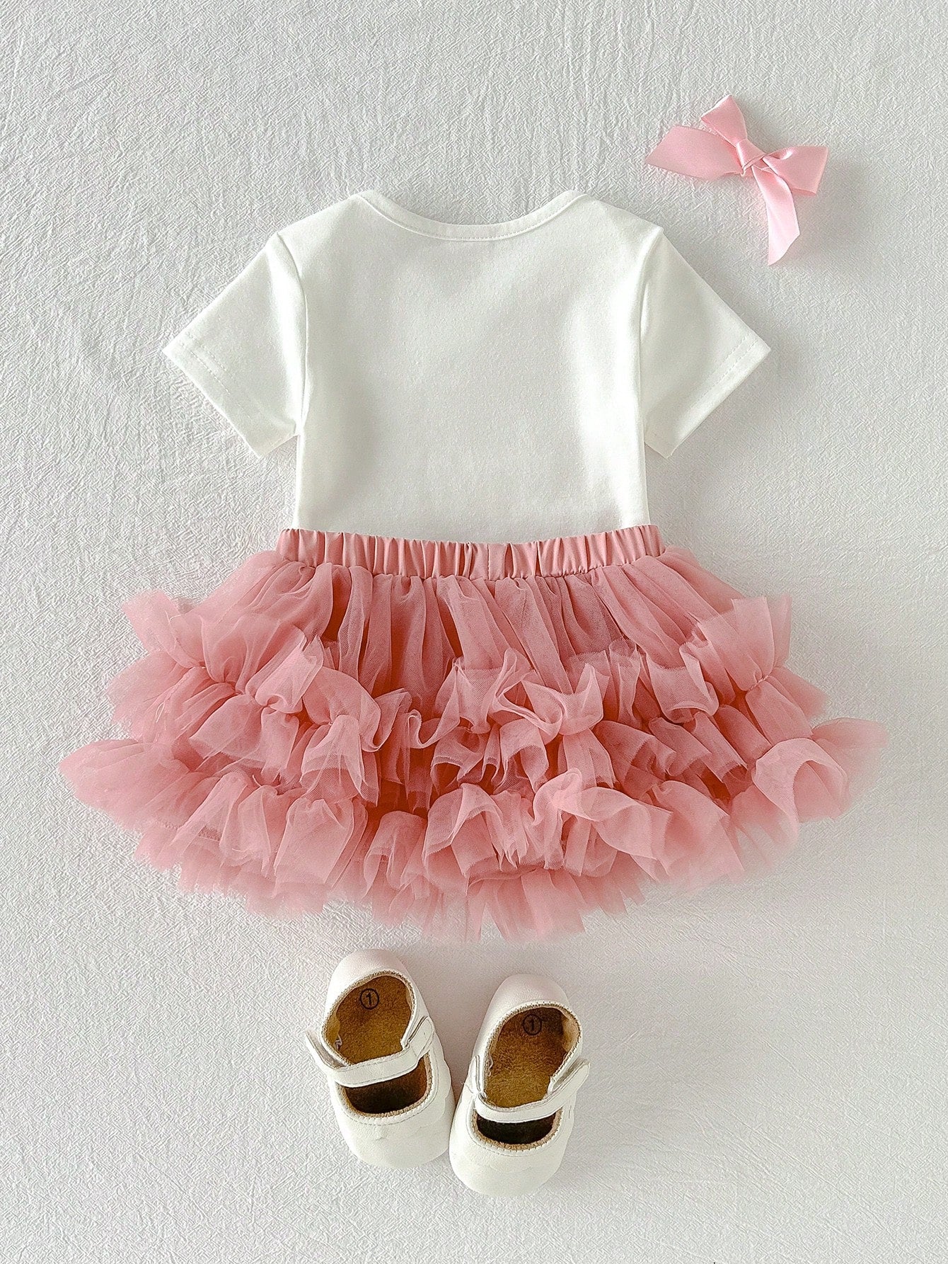 Cozy Pixies Newborn Baby Girl Off-White Summer Cute Photo Shoot 1st Birthday,Wedding,Vacation Outfit,Elegant Bow Letter Knit Romper,Ruffle Mesh Skirt 2-Piece Set