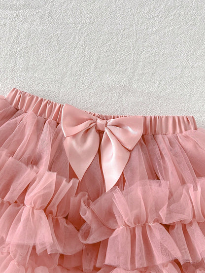Cozy Pixies Newborn Baby Girl Off-White Summer Cute Photo Shoot 1st Birthday,Wedding,Vacation Outfit,Elegant Bow Letter Knit Romper,Ruffle Mesh Skirt 2-Piece Set