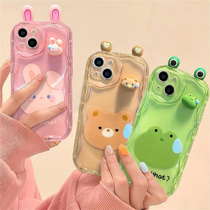 Cream Border Pink Rabbit Green Frog Brown Bear Case Made From-Friendly Materials And Featuring An Antibacterial Coating-A Thoughtful Gift For Her; An Ideal Choice For Birthdays, Christmas, Halloween