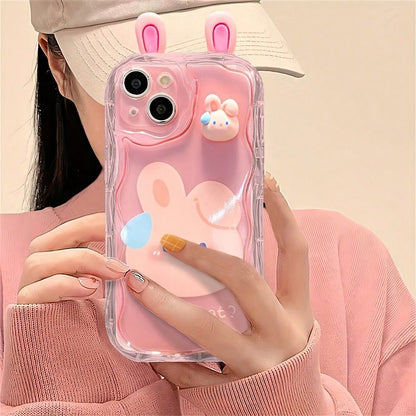 Cream Border Pink Rabbit Green Frog Brown Bear Case Made From-Friendly Materials And Featuring An Antibacterial Coating-A Thoughtful Gift For Her; An Ideal Choice For Birthdays, Christmas, Halloween