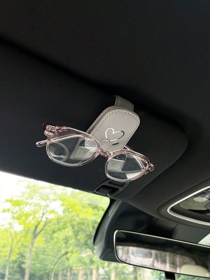 Creative Heart-Shaped Car Glasses Holder, PU Leather Magnetic Fashion Glasses/Eyeglasses Storage Clip For Car Visor, Multifunctional Car Accessories