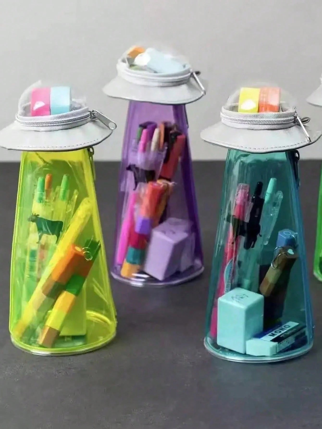 Creative UFO Shaped Storage Pen Case With Transparent Green Alien Decor, Multi-Use Desktop Stationery Box & Backpack Accessory, Hooks Not Included