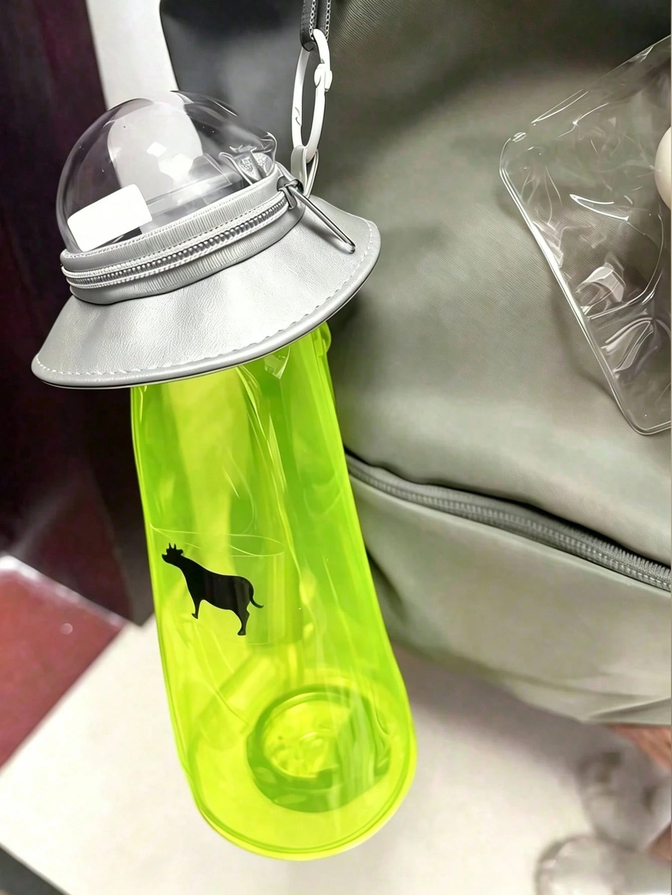 Creative UFO Shaped Storage Pen Case With Transparent Green Alien Decor, Multi-Use Desktop Stationery Box & Backpack Accessory, Hooks Not Included