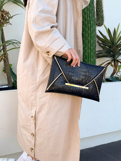 Crocodile Pattern, Marble Pattern, Minimalist, Fashionable, Casual PU, Solid Color Clutch Envelope Bag, Elegant Clutch Bag For Women, Fashionable Clutch Bags For Woman, Wedding