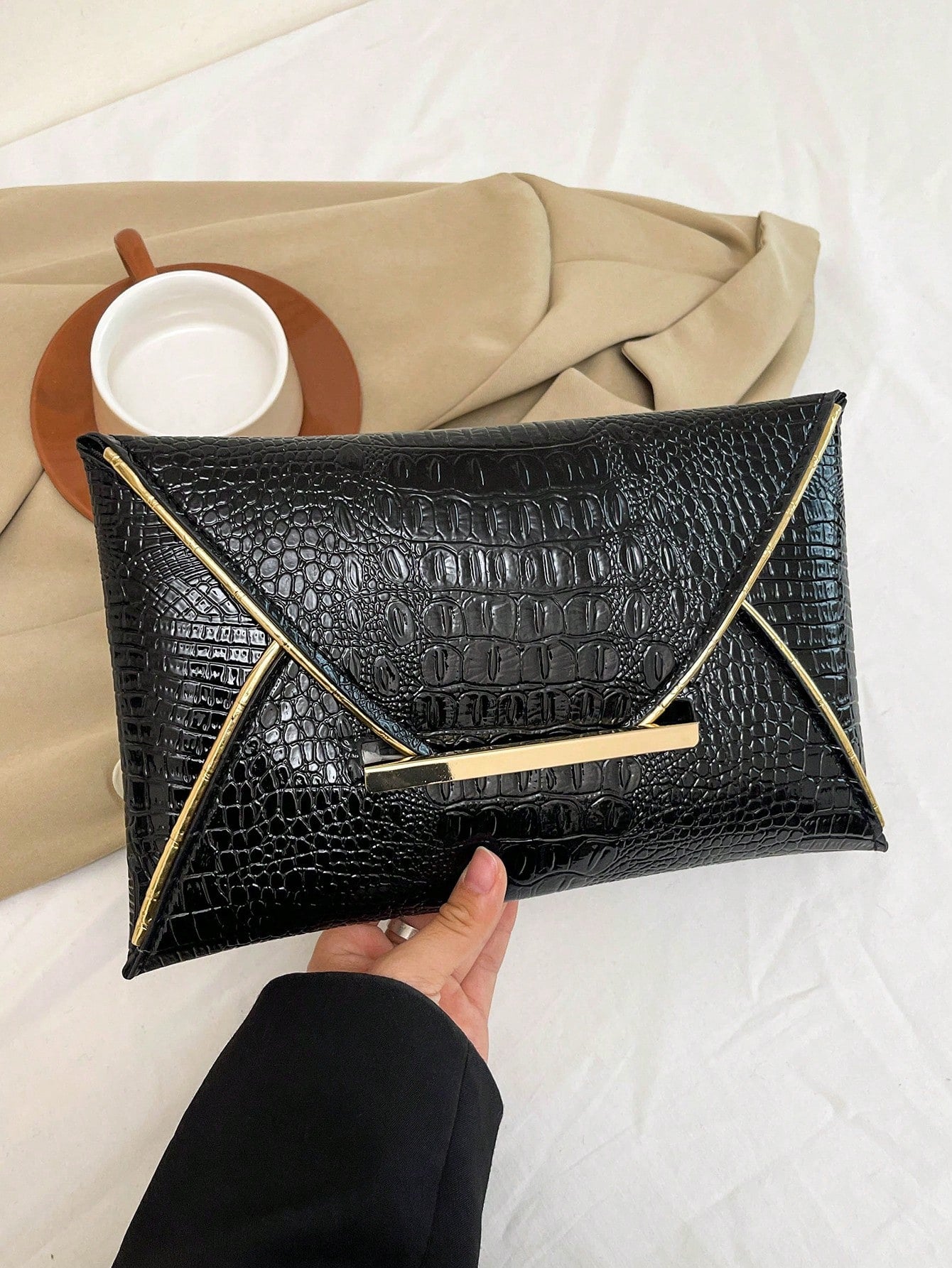 Crocodile Pattern, Marble Pattern, Minimalist, Fashionable, Casual PU, Solid Color Clutch Envelope Bag, Elegant Clutch Bag For Women, Fashionable Clutch Bags For Woman, Wedding
