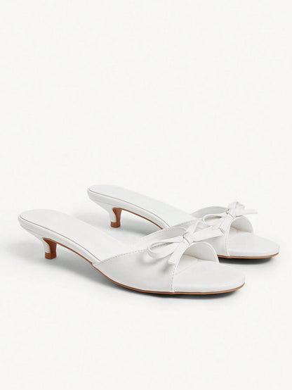 CUCCOO CHICEST Women's 3.5cm Heel Height Round Toe Cute Fashion Slip-On Mules Sandals, White PU For Christmas Elegant Shoes Wedding Shoes Summer Shoes Bride Shoes Kitten Heels