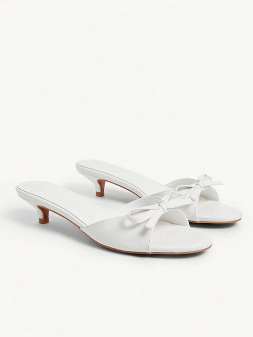 CUCCOO CHICEST Women's 3.5cm Heel Height Round Toe Cute Fashion Slip-On Mules Sandals, White PU For Christmas Elegant Shoes Wedding Shoes Summer Shoes Bride Shoes Kitten Heels