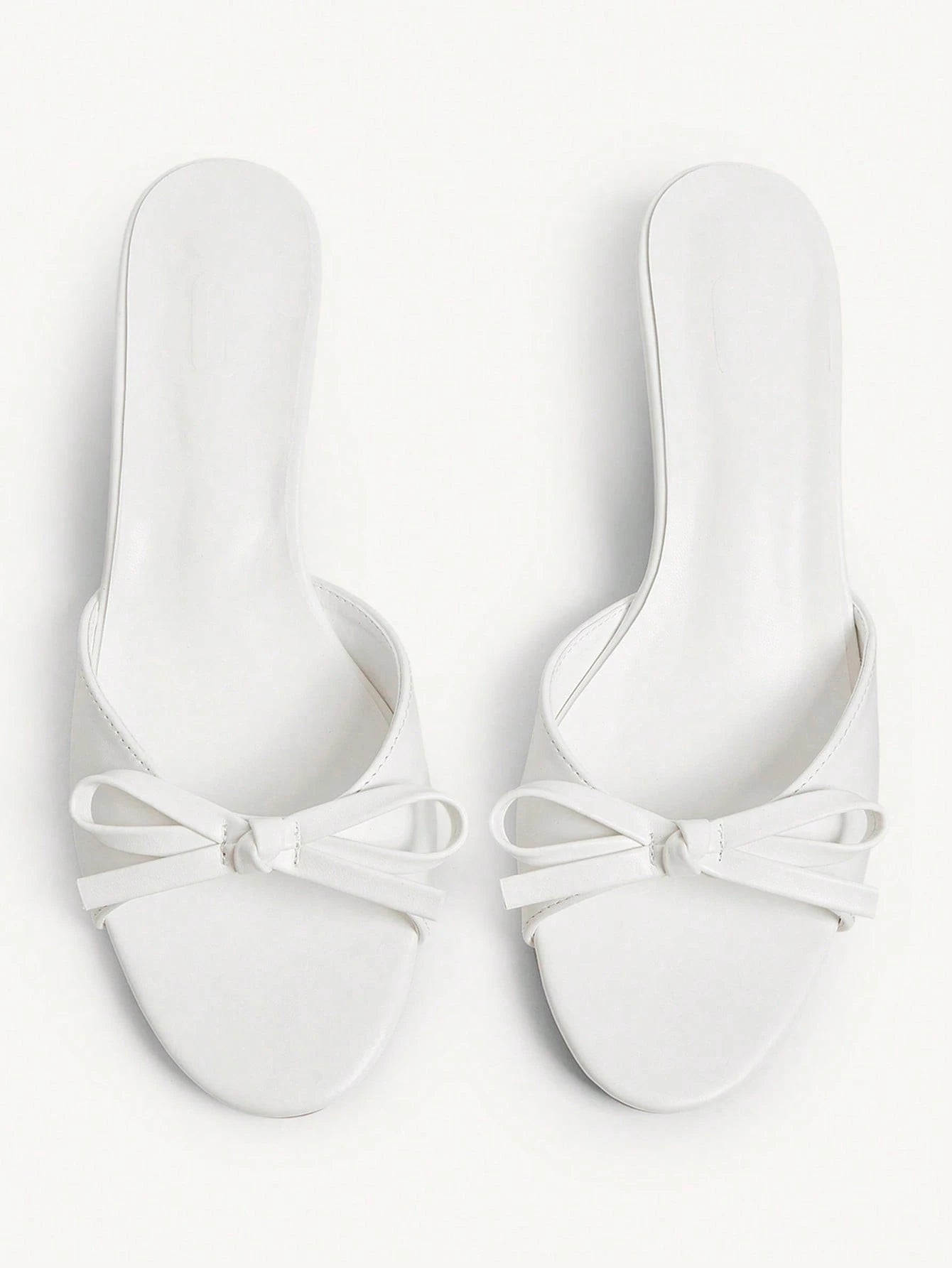 CUCCOO CHICEST Women's 3.5cm Heel Height Round Toe Cute Fashion Slip-On Mules Sandals, White PU For Christmas Elegant Shoes Wedding Shoes Summer Shoes Bride Shoes Kitten Heels