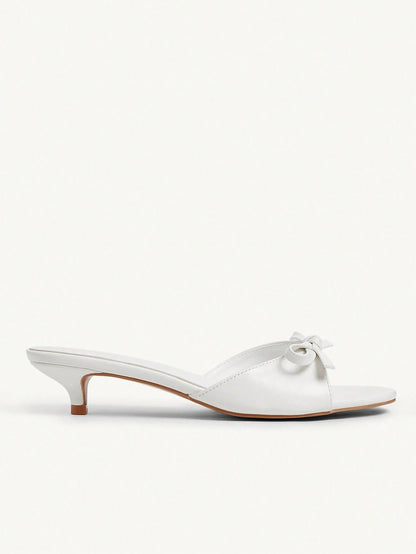 CUCCOO CHICEST Women's 3.5cm Heel Height Round Toe Cute Fashion Slip-On Mules Sandals, White PU For Christmas Elegant Shoes Wedding Shoes Summer Shoes Bride Shoes Kitten Heels