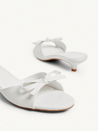 CUCCOO CHICEST Women's 3.5cm Heel Height Round Toe Cute Fashion Slip-On Mules Sandals, White PU For Christmas Elegant Shoes Wedding Shoes Summer Shoes Bride Shoes Kitten Heels