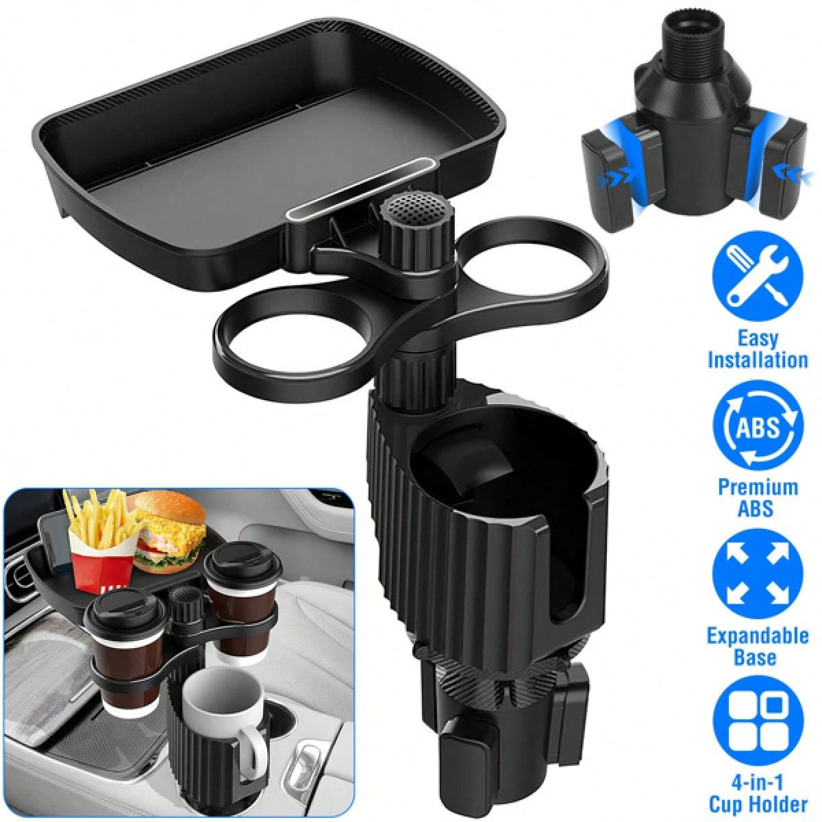 Cup Holder Expander For Car, Multifunction Car Drink Expander Adapter, Mount Extender With 360° Rotating Adjustable Base Extra Cup Holders For Most Cups