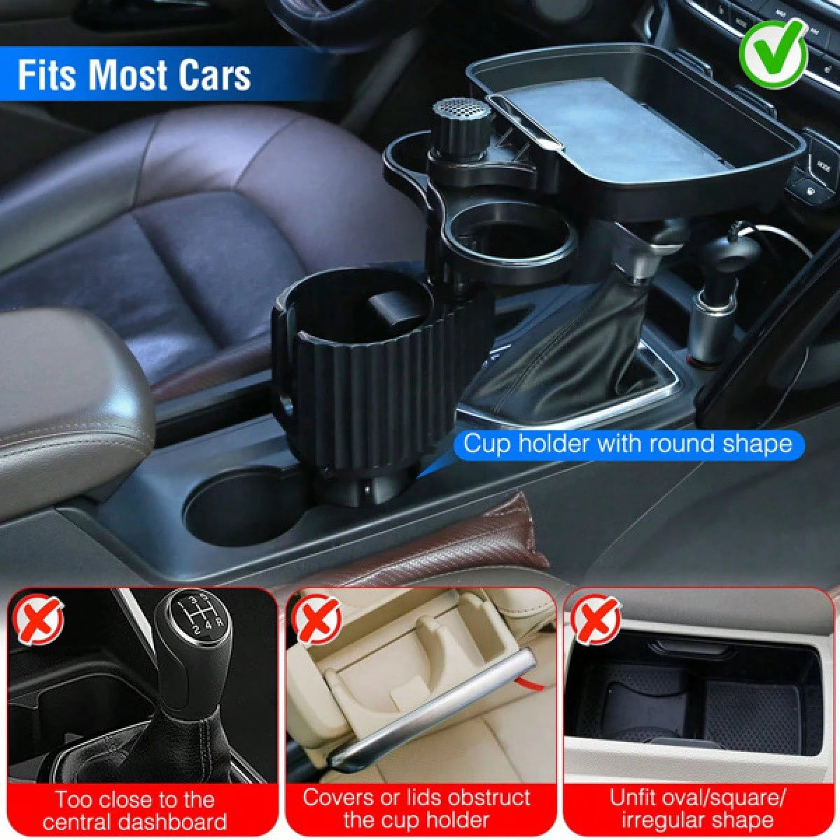 Cup Holder Expander For Car, Multifunction Car Drink Expander Adapter, Mount Extender With 360° Rotating Adjustable Base Extra Cup Holders For Most Cups