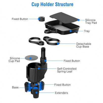 Cup Holder Expander For Car, Multifunction Car Drink Expander Adapter, Mount Extender With 360° Rotating Adjustable Base Extra Cup Holders For Most Cups