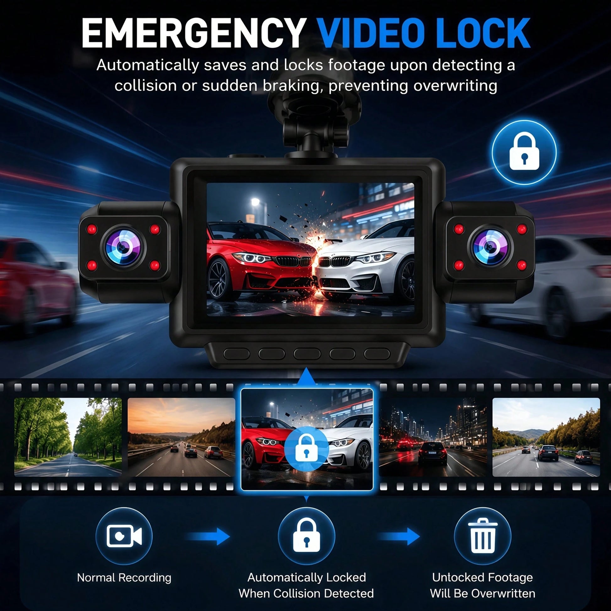 Curear Dashcam + 3-In-1 Data Cable Dashcam