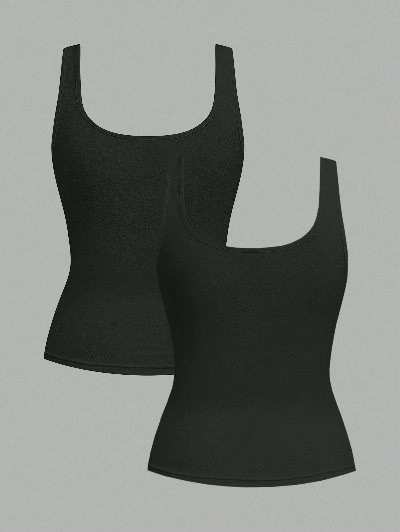 CURVE+ 2pcs/Set Plus Size Women Casual Scoop Neck Ruched Waist Fitted Tank Top Set, Versatile For Daily Wear, Summer Tops
