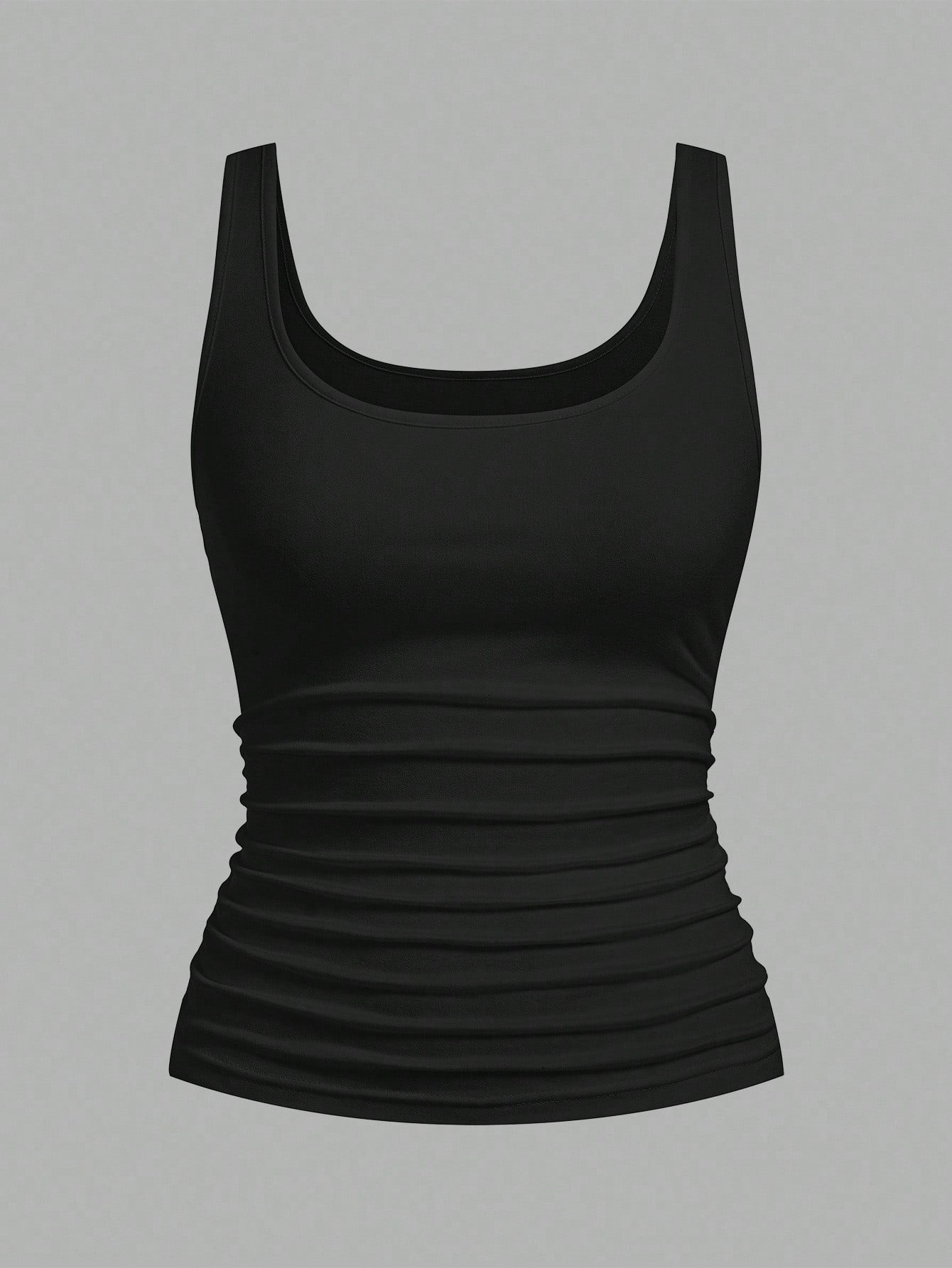 CURVE+ 2pcs/Set Plus Size Women Casual Scoop Neck Ruched Waist Fitted Tank Top Set, Versatile For Daily Wear, Summer Tops