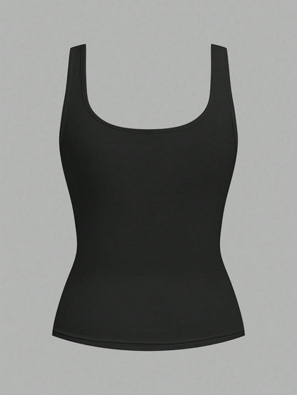 CURVE+ 2pcs/Set Plus Size Women Casual Scoop Neck Ruched Waist Fitted Tank Top Set, Versatile For Daily Wear, Summer Tops