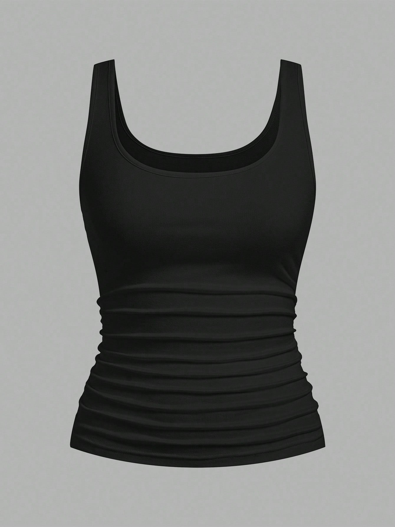 CURVE+ 2pcs/Set Plus Size Women Casual Scoop Neck Ruched Waist Fitted Tank Top Set, Versatile For Daily Wear, Summer Tops