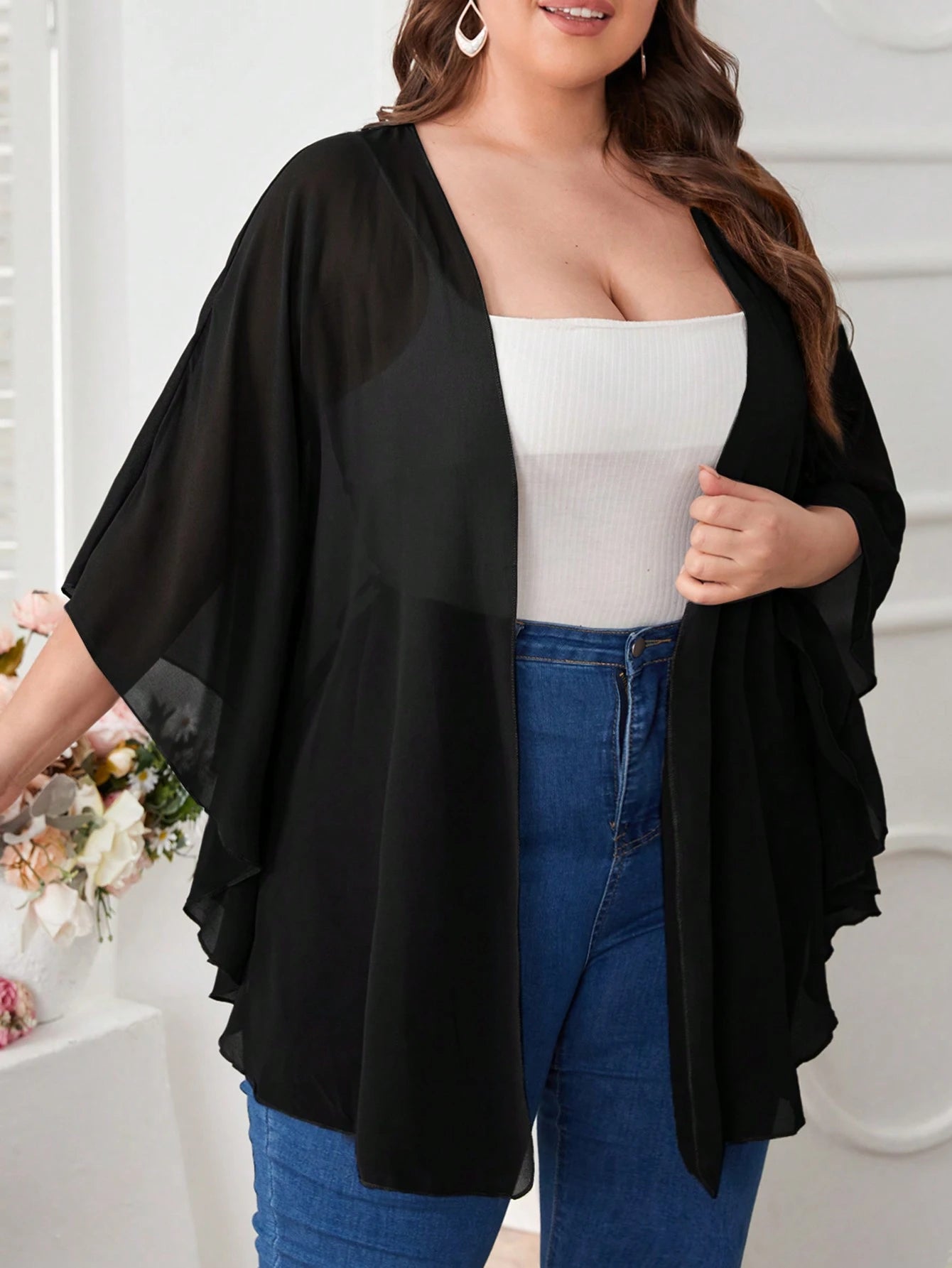 CURVE+ Plus Size Basic Batwing Sleeve Kimono