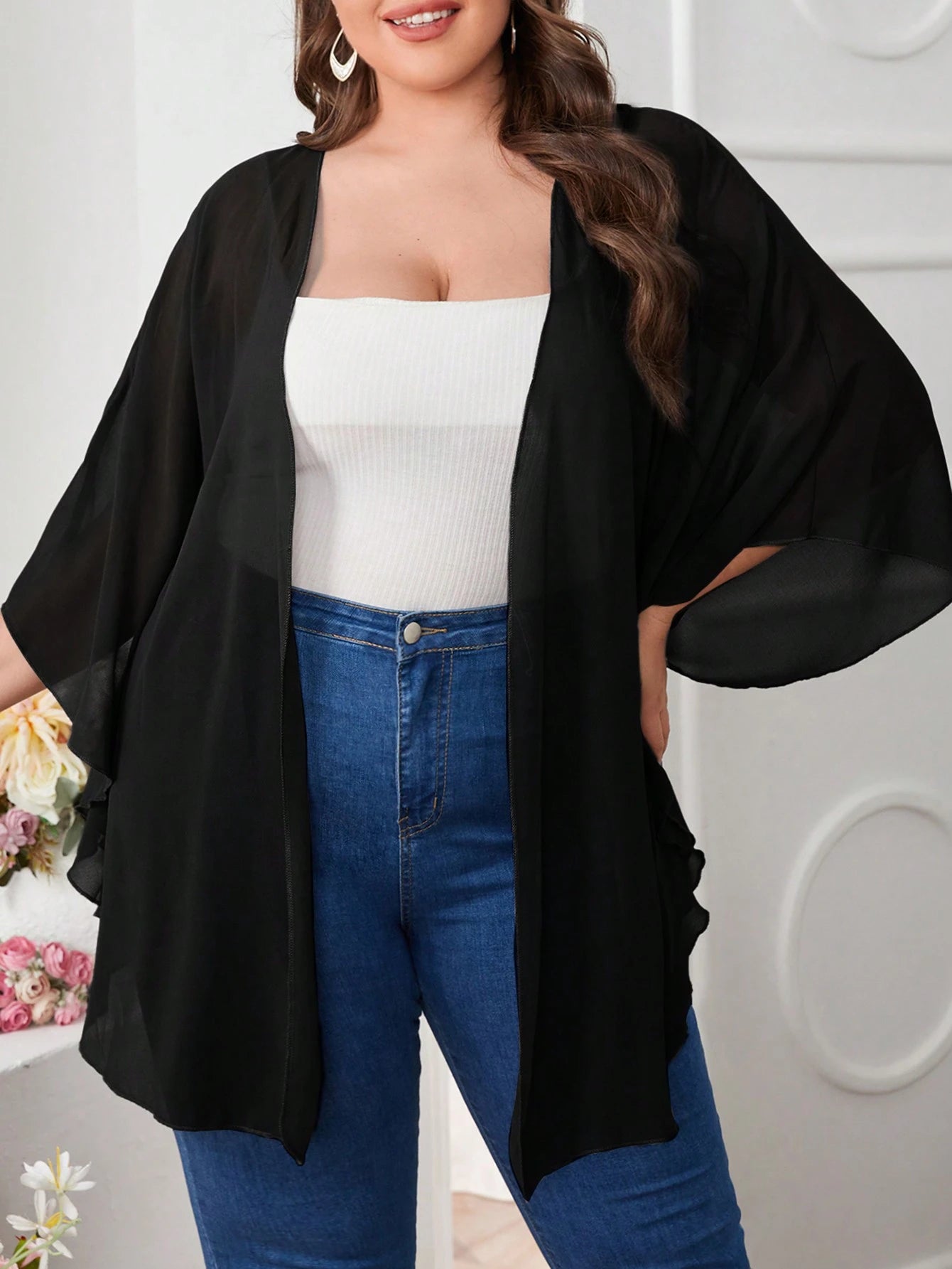 CURVE+ Plus Size Basic Batwing Sleeve Kimono