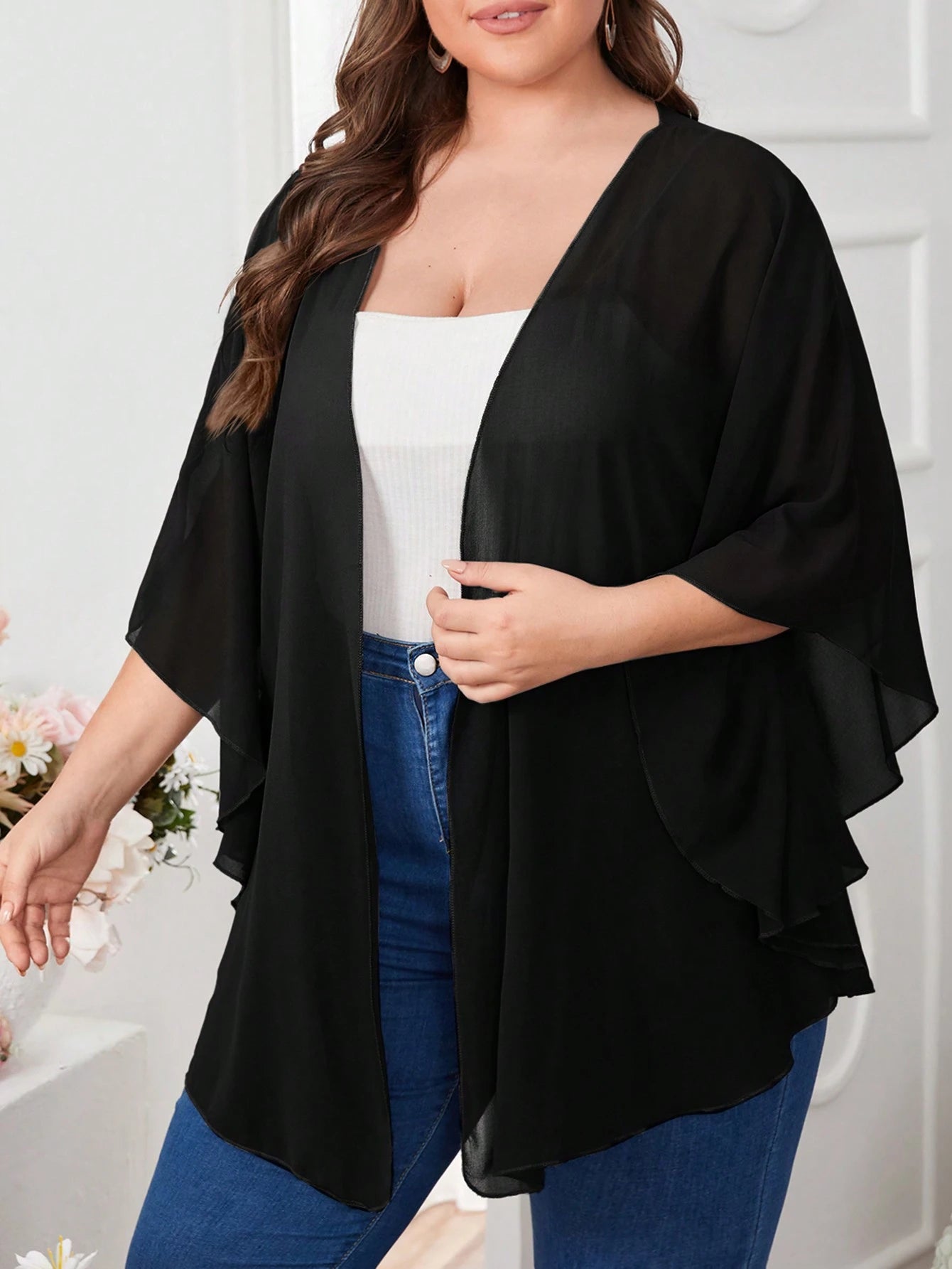 CURVE+ Plus Size Basic Batwing Sleeve Kimono
