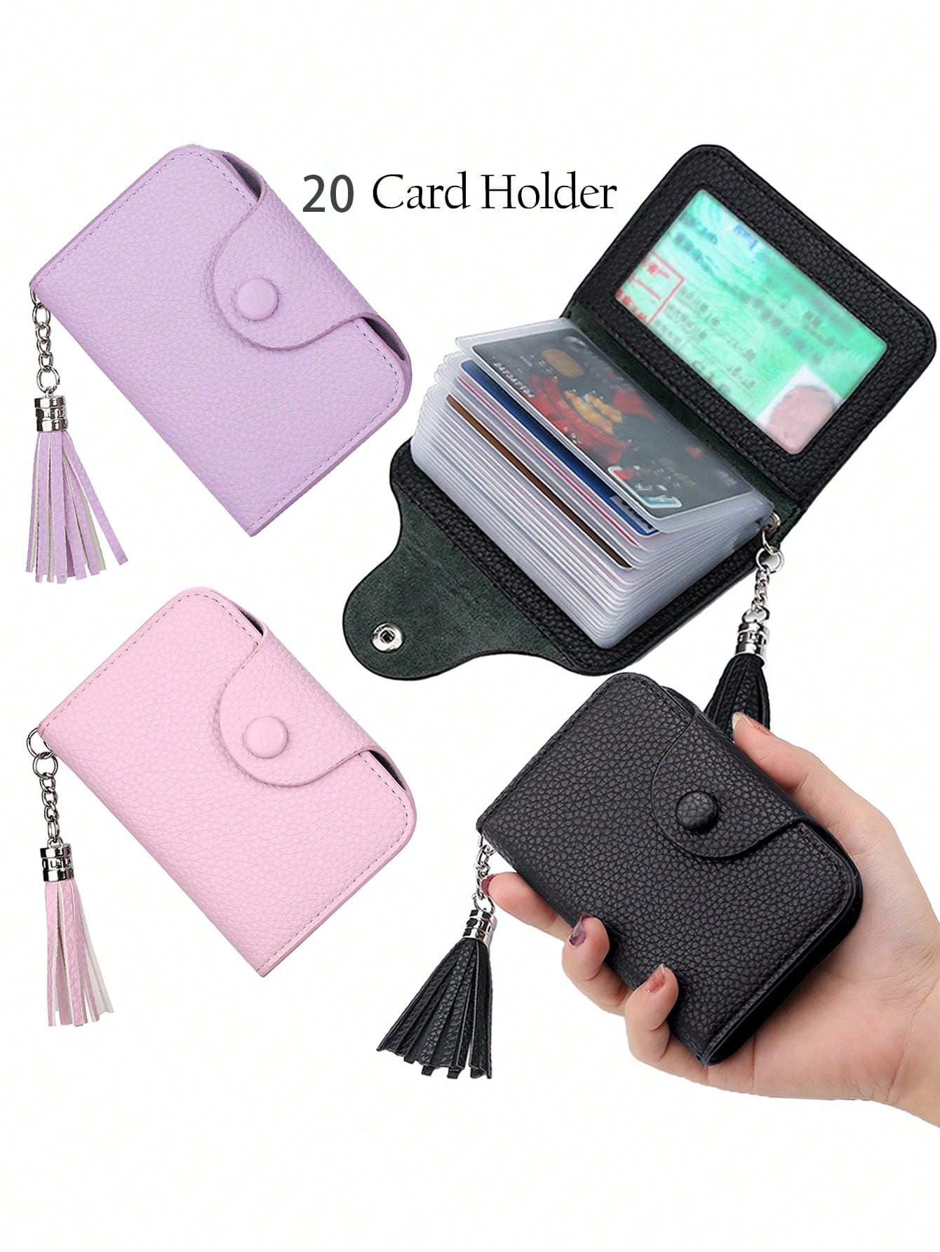 Custom Card Book Holder Name Card Organizer Professional Office Journal Name Organizer Holds 20 Cards Black Pink Case Snap Closure ID Card Organizer Pouch Name Card PU Leather Name ID For Men & Tan Ca
