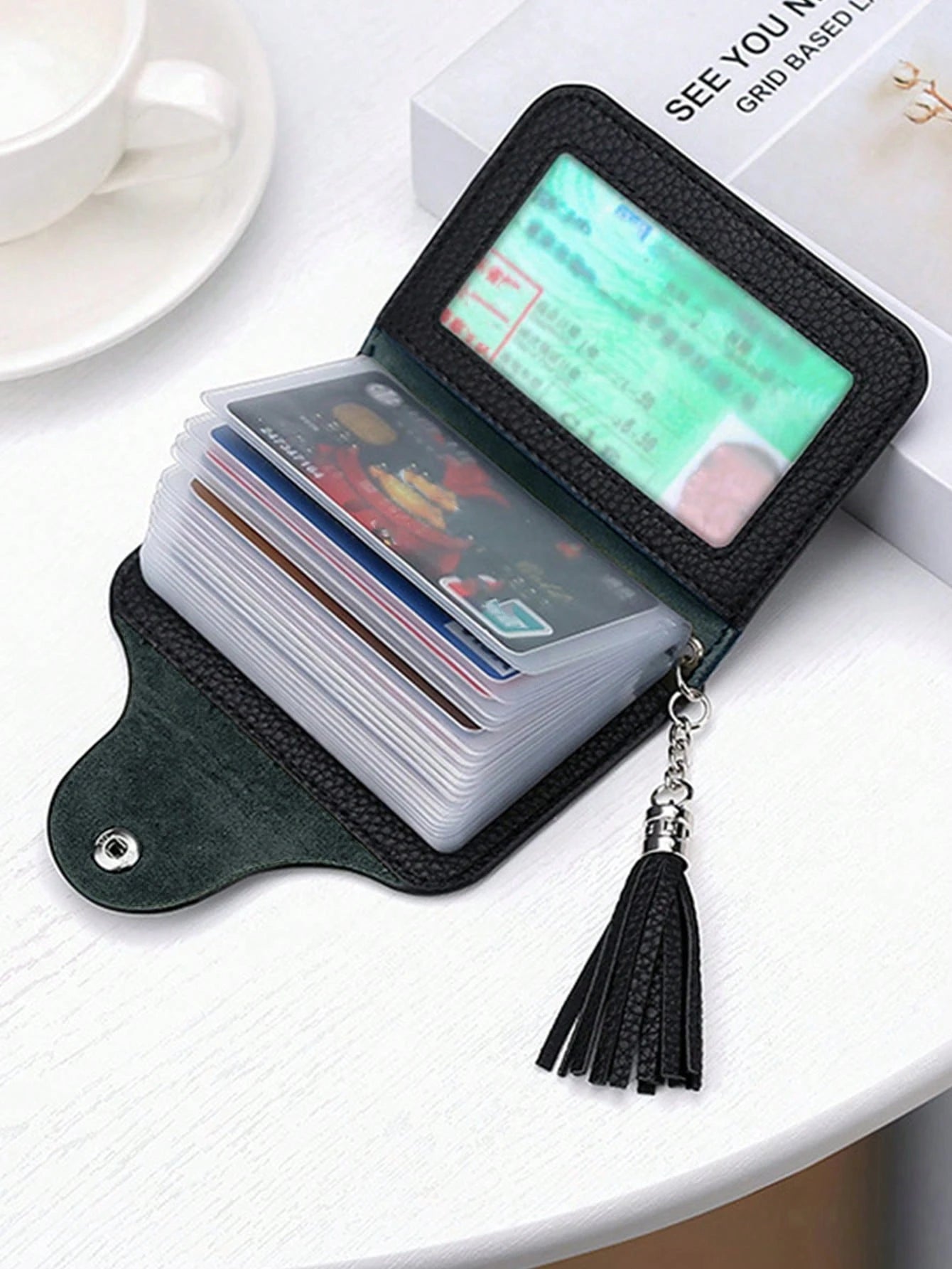 Custom Card Book Holder Name Card Organizer Professional Office Journal Name Organizer Holds 20 Cards Black Pink Case Snap Closure ID Card Organizer Pouch Name Card PU Leather Name ID For Men & Tan Ca