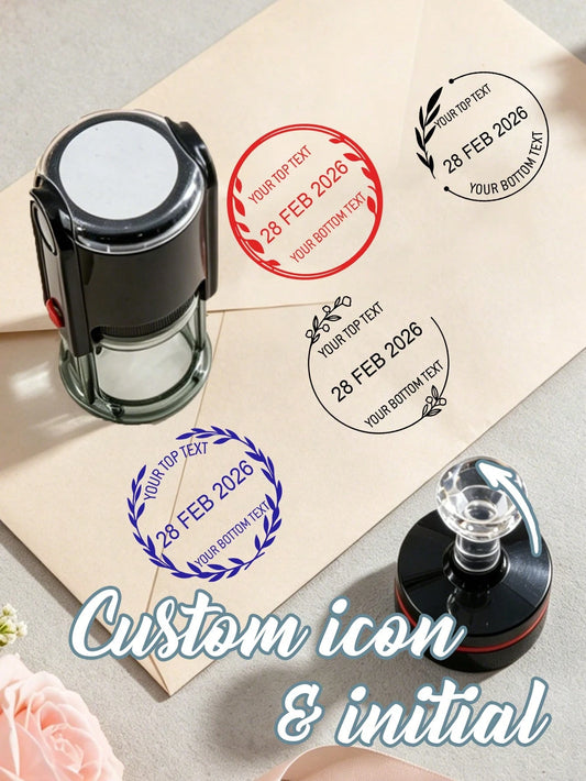 Custom Minimalist Date Circle Stamp, Personalized Name Stamp, Elegant Classic Icon Style For Wedding Invitations Envelopes Cards, Customized Self Inking Stamp For Anniversary Engagement Gift, Address