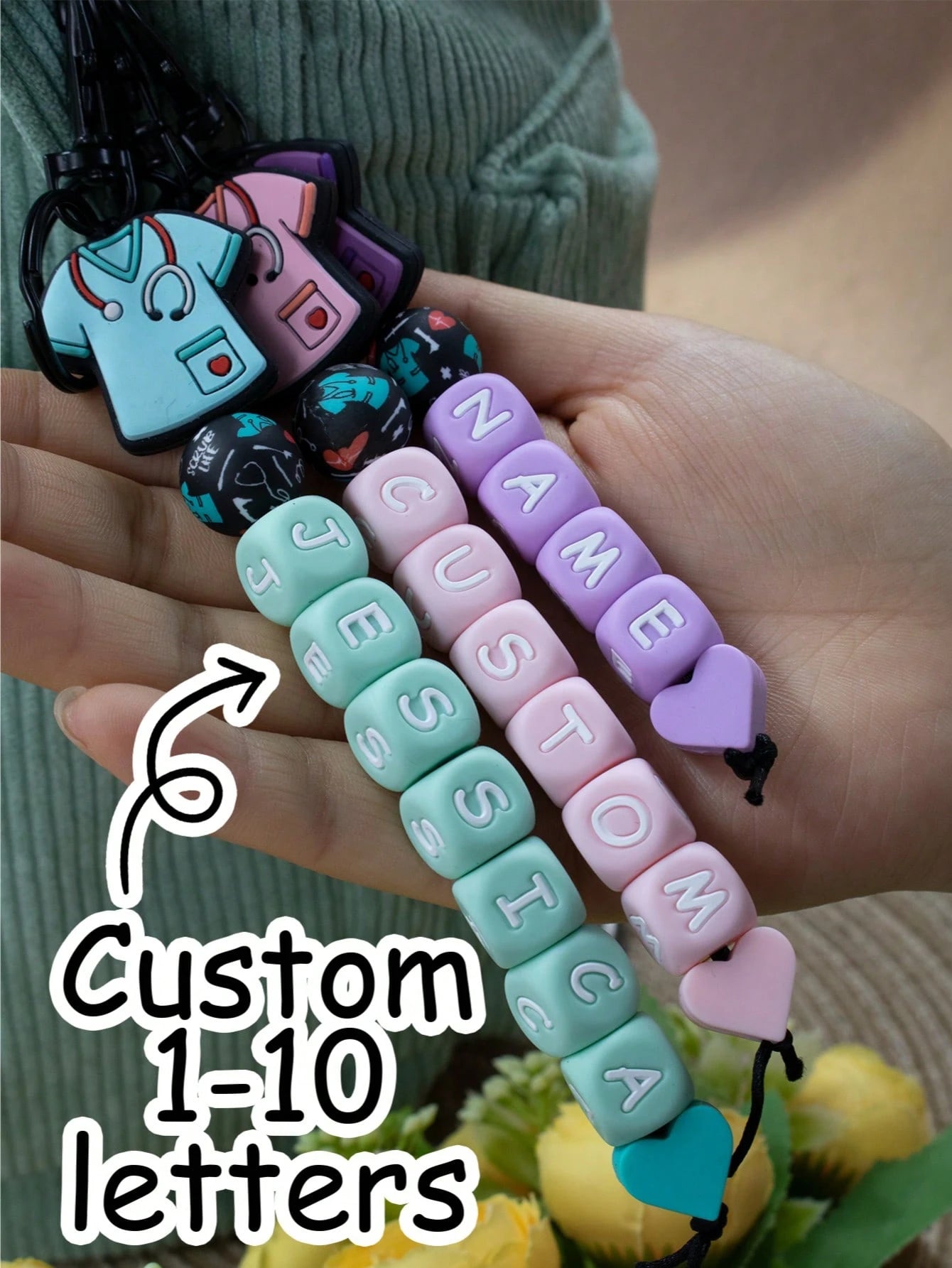 Custom Silicone Letter Keychain, Personalized, Cute, Birthday Gifts, Purse Charms, Key Chain For Women/Men, Anniversary, Nurse Appreciation Gift, Nurse Clothes Pattern, Suitcases Travel Luggage, Frien