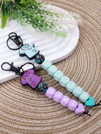 Custom Silicone Letter Keychain, Personalized, Cute, Birthday Gifts, Purse Charms, Key Chain For Women/Men, Anniversary, Nurse Appreciation Gift, Nurse Clothes Pattern, Suitcases Travel Luggage, Frien