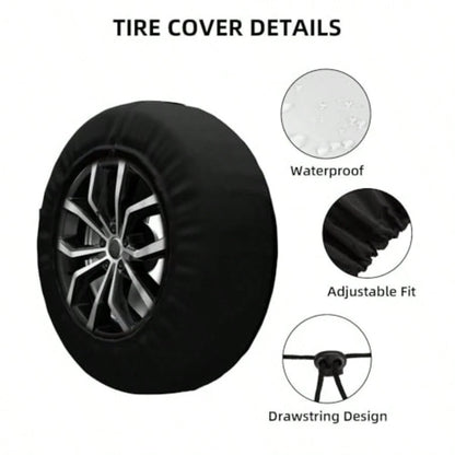Custom Spare Tire Cover, Waterproof Dust-Proof 14-17 Inch Universal Fit, Personalized Polyester Wheel Protector With Your Logo/Photo/Text For SUV Trailer RV, 16In PureBlack