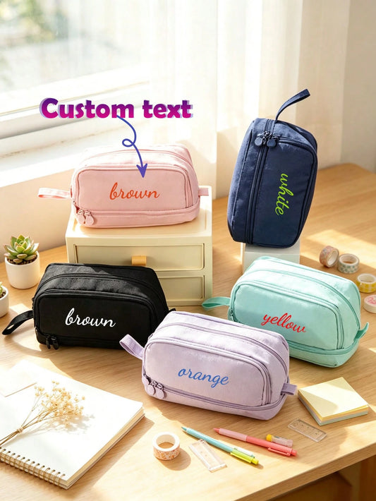 Custom Text Logo Macaron Color Double-Opening Multi-Function Pencil Case, Simple Large Capacity Cylindrical Pencil Bag, Dirt-Resistant Stationery Bag For Elementary Students, Highly Attractive Cute St
