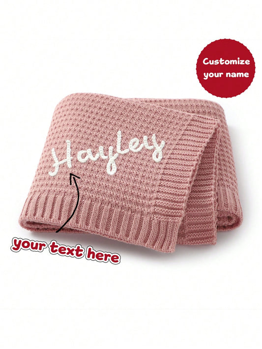 Customizable Handcrafted Embroidered Children Knitted Blanket, Personalized Baby Blanket, Custom Name Travel Blanket Gift
