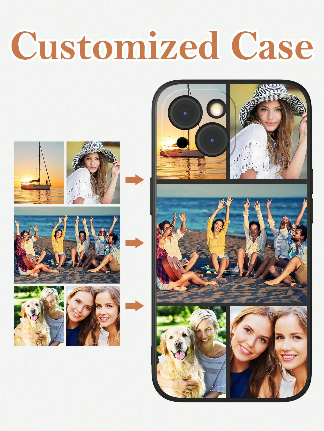 Customized 5-Photos Couples/Family/Pet/Travel Design Shockproof Airbag Phone Case Compatible With 11 Pro/13 Pro/15 Pro Max, Cute, Kawaii, Personalized, Ideal Gifts For Him, Ideal Gifts For Her, Mother