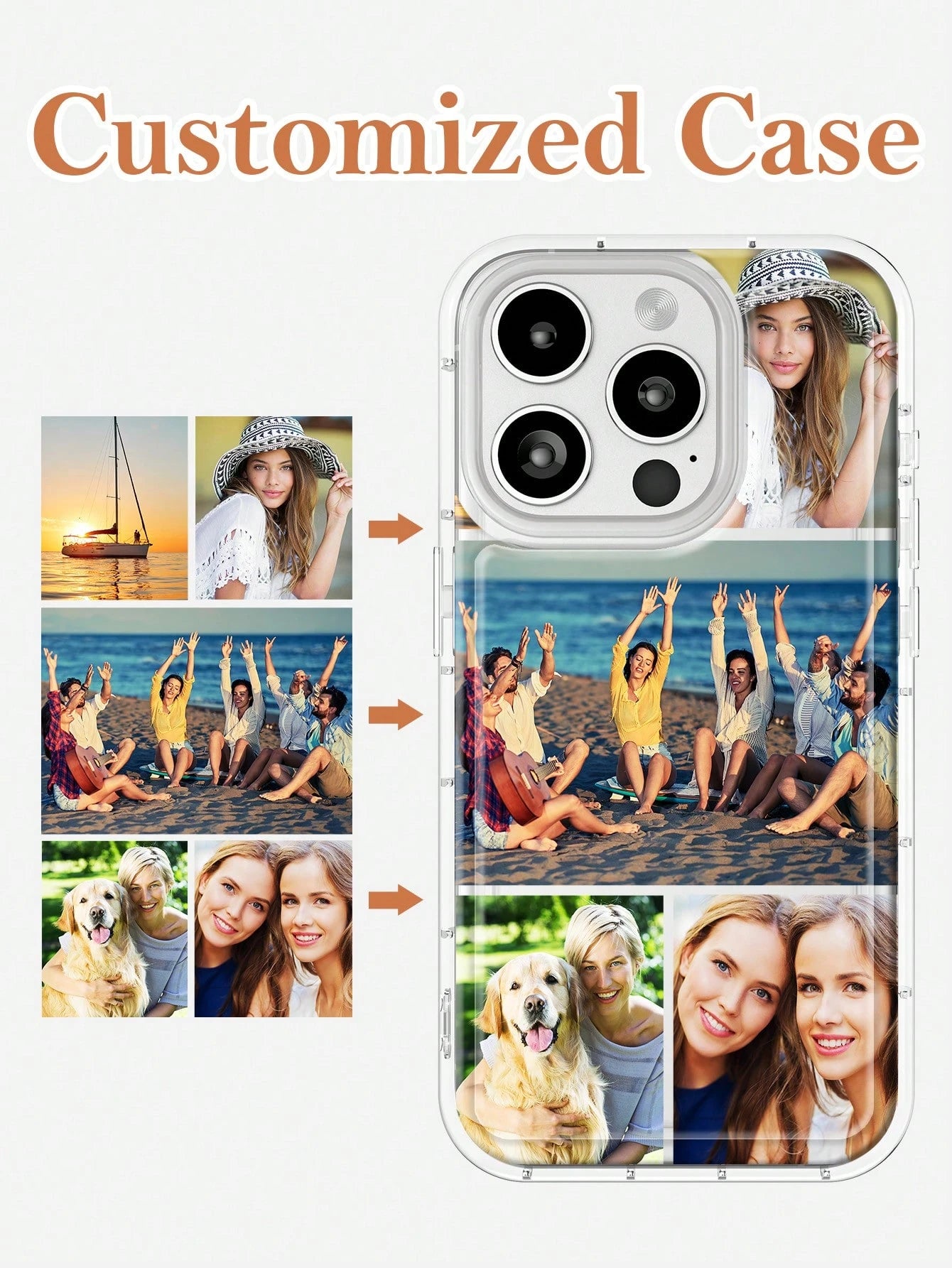 Customized 5-Photos Couples/Family/Pet/Travel Design Shockproof Airbag Phone Case Compatible With 11 Pro/13 Pro/15 Pro Max, Cute, Kawaii, Personalized, Ideal Gifts For Him, Ideal Gifts For Her, Mother