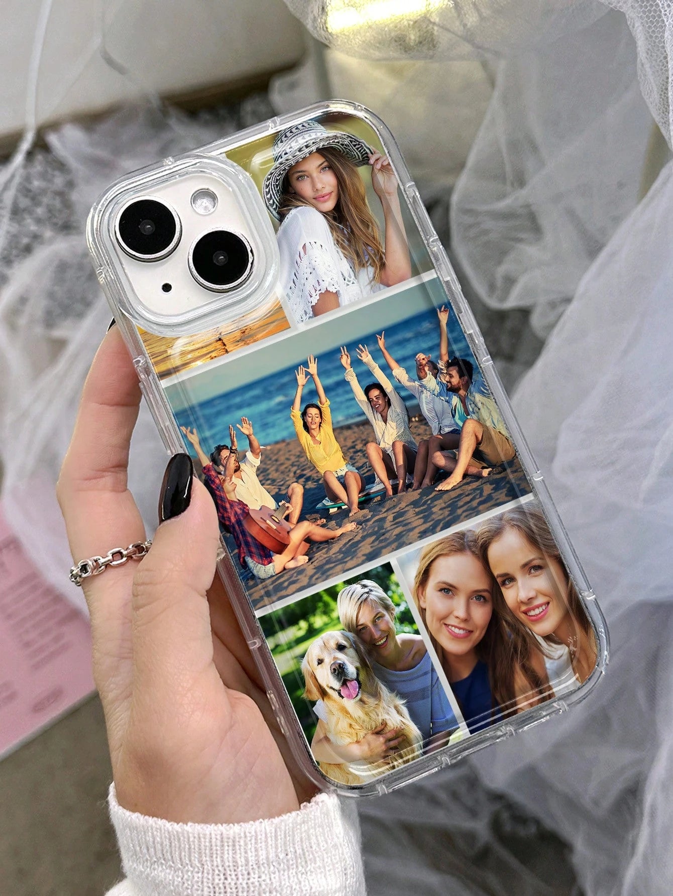 Customized 5-Photos Couples/Family/Pet/Travel Design Shockproof Airbag Phone Case Compatible With 11 Pro/13 Pro/15 Pro Max, Cute, Kawaii, Personalized, Ideal Gifts For Him, Ideal Gifts For Her, Mother