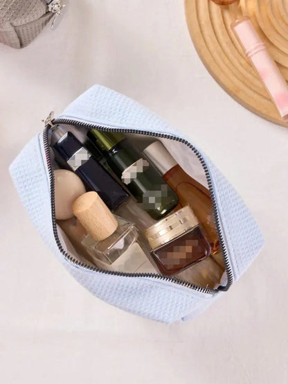 Customized Embroidered Makeup Organizer Pouch, Monogram Waffle Makeup Bag, Graduation Gift, Bridesmaid Gift, Toiletry Bag, Travel & Business, Text Or Logo For Corporate Gifts & Team Building, Travel O