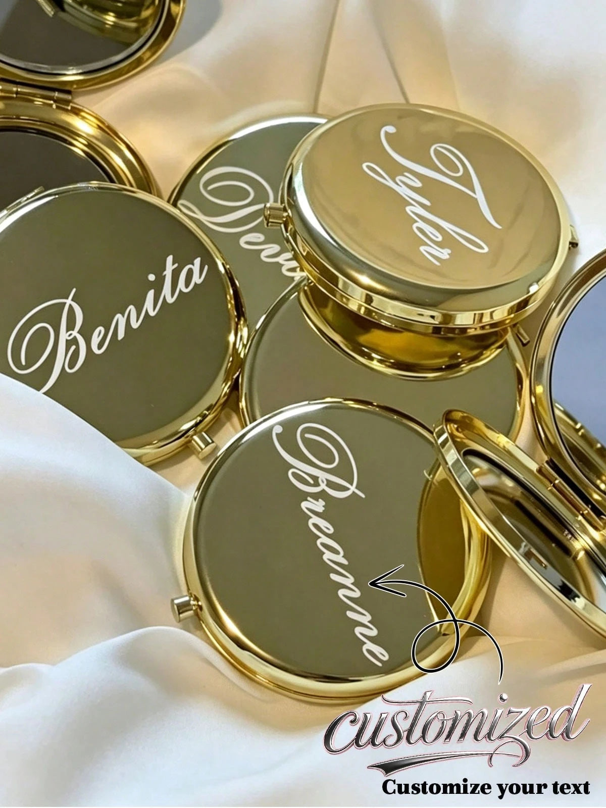 Customized Engraved Mini Makeup Mirror- Stainless Steel Material, Personalized Pocket Makeup Mirror With Magnifying Function- Monogram Engraving, Compact Travel Mirror
