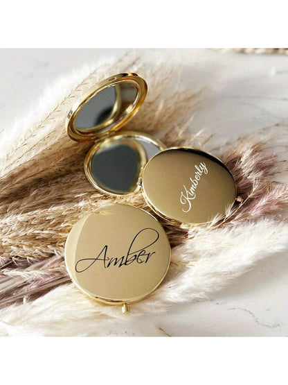Customized Engraved Mini Makeup Mirror- Stainless Steel Material, Personalized Pocket Makeup Mirror With Magnifying Function- Monogram Engraving, Compact Travel Mirror
