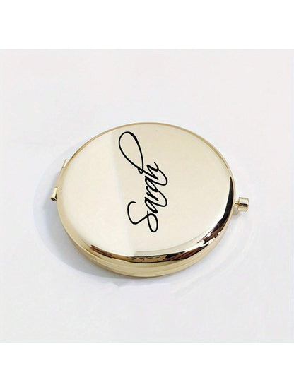 Customized Engraved Mini Makeup Mirror- Stainless Steel Material, Personalized Pocket Makeup Mirror With Magnifying Function- Monogram Engraving, Compact Travel Mirror